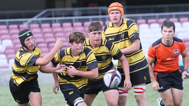 St Laurences College in action against Iona College at Ballymore. Picture: AAP Image/Richard Waugh