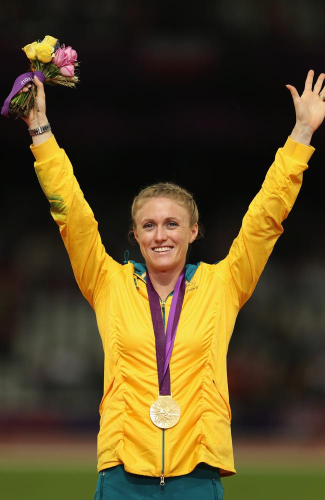 Sally Pearson on the podium at the London 2012 Olympic Games. Picture: Quinn Rooney/Getty Images