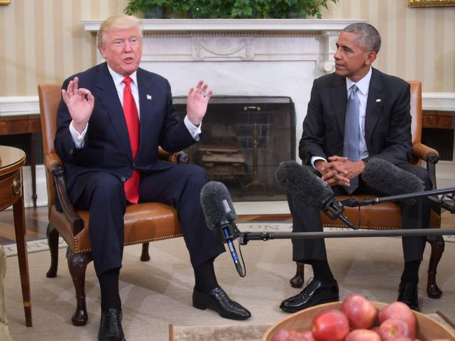 President-elect Donald Trump said he has “great respect” for President Obama after their White House meeting. Picture: AFP PHOTO / JIM WATSON