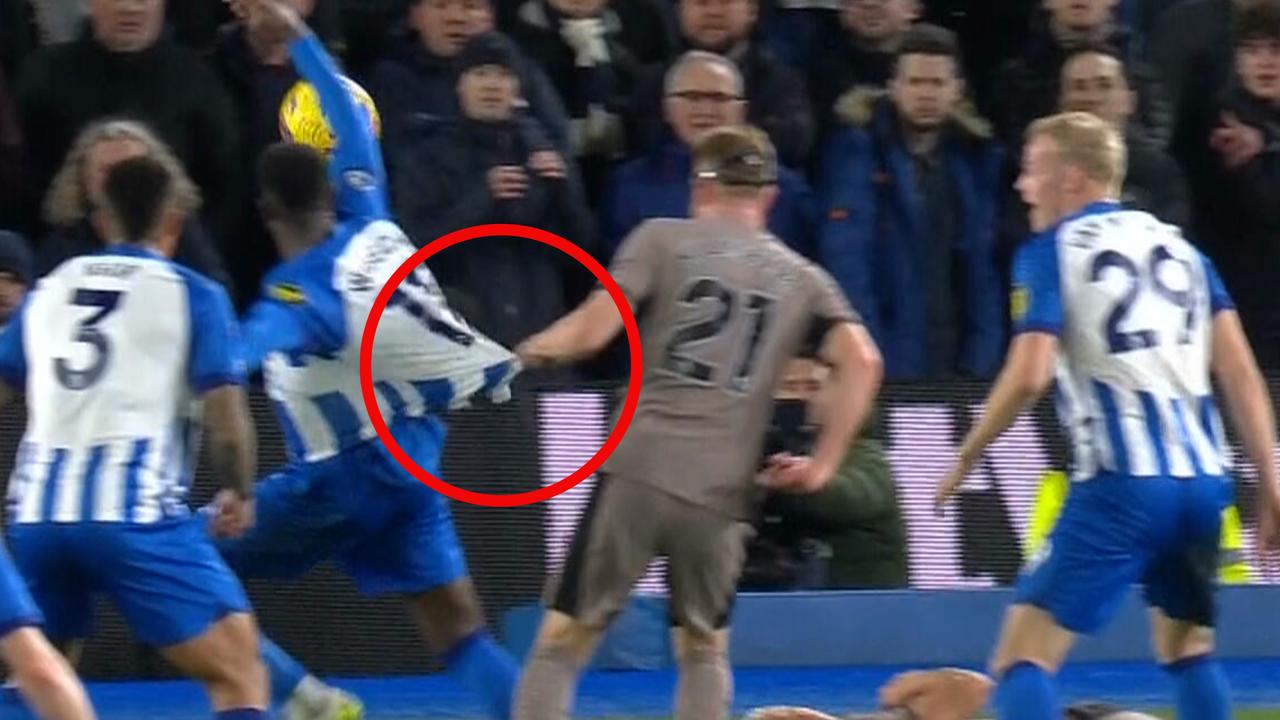 Dejan Kulusevski pulled down Danny Welbeck in the box. Picture: Supplied