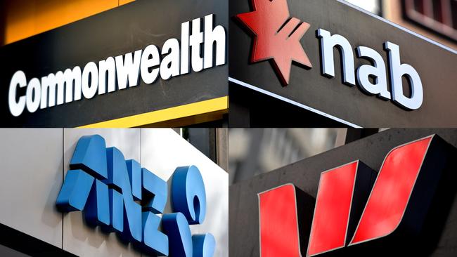 A composite image of signage of Australia's 'big four' banks ANZ, Westpac, the Commonwealth Bank (CBA) and the National Australia Bank (NAB) signage in Sydney, Saturday, May 5, 2018. (AAP Image/Joel Carrett) NO ARCHIVING