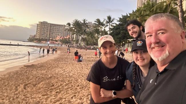 Jason with his wife Michelle Joynes and children Isaac and Scarlett Joynes while on holiday. Picture: Supplied by family