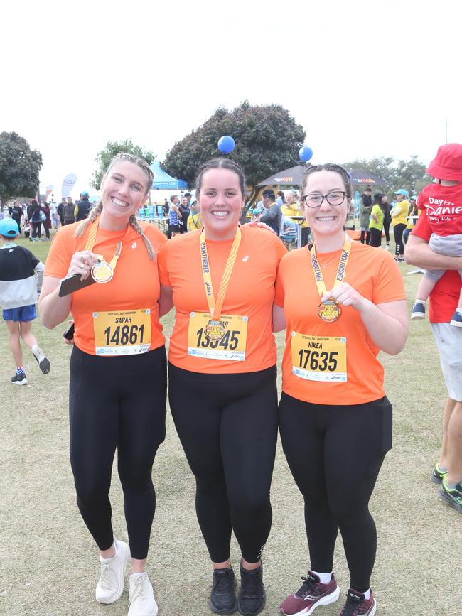 Gold Coast Marathon 2023 Sarah Lake, Hannah Grundy and Nikea Weier. 1 July 2023 Southport Picture by Richard Gosling