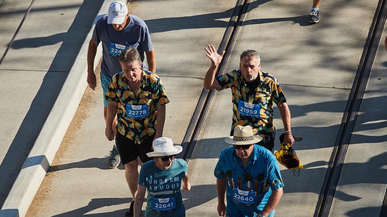 City to Bay participants walking in Adelaide, Sunday, Sept. 15, 2019. Picture: MATT LOXTON