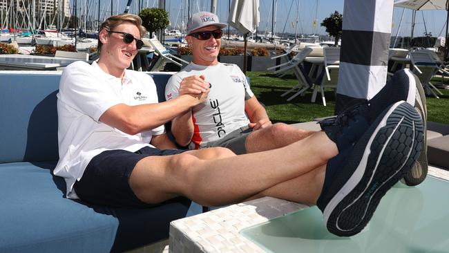 Olympic gold medallist Mack Horton with James Spithill.