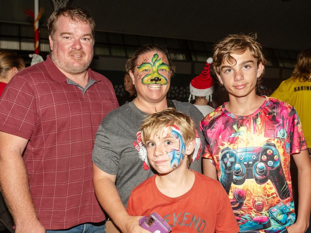 Peter, Nic ,Bryce and Dylan Gill at Christmas Carols Hosted by Sarina Surf Lifesaving Club Saturday 21 December 2024 Picture:Michaela Harlow