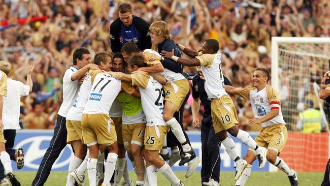 Newcastle players celebrate their big success in 2008.