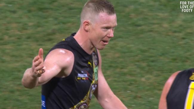 Jack Riewoldt was not happy after the siren.