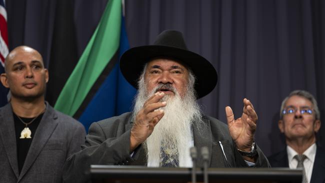 Senator Pat Dodson and members of the Referendum Working Group hold a press conference in Canberra. Picture: NCA NewsWire / Martin Ollman