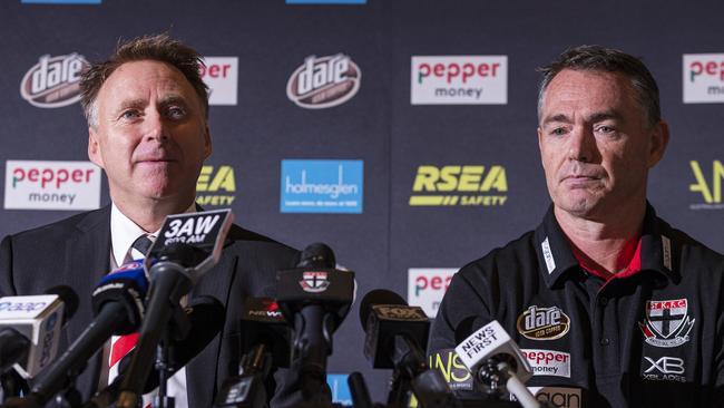 Matt Finnis and Alan Richardson address the media. Picture: AAP Images