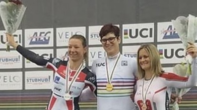 Transgender athlete Rachel McKinnon (centre).