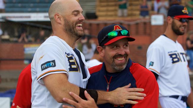 TOM BRICE, STEVE MINTZ - Action from Game 4 the 9th Round of the 2015 / 2016 Australian Baseball League between Adelaide Bite and Perth Heat played at Norwood Oval, Adelaide, South Australia, Sunday December 20th, 2015. [Photo: Ryan Schembri - SMP Images - ABL Media]