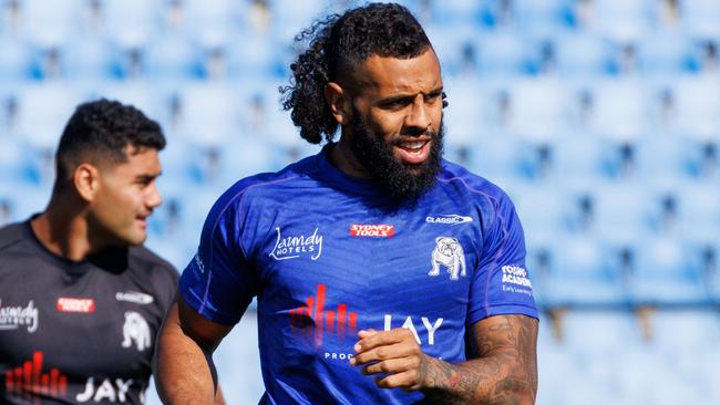 DAILY TELEGRAPH. SPORT. Josh Addo-Carr at Canterbury-Bankstown Bulldogs training after news that a player had walked out on the club over a punishment during trining yesterday. Belmore Oval. 30/08/2023. Pic by Max Mason-Hubers