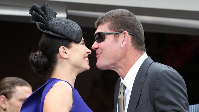 James and Erica Packer go for a private moment in public at the 2012 Melbourne Cup.