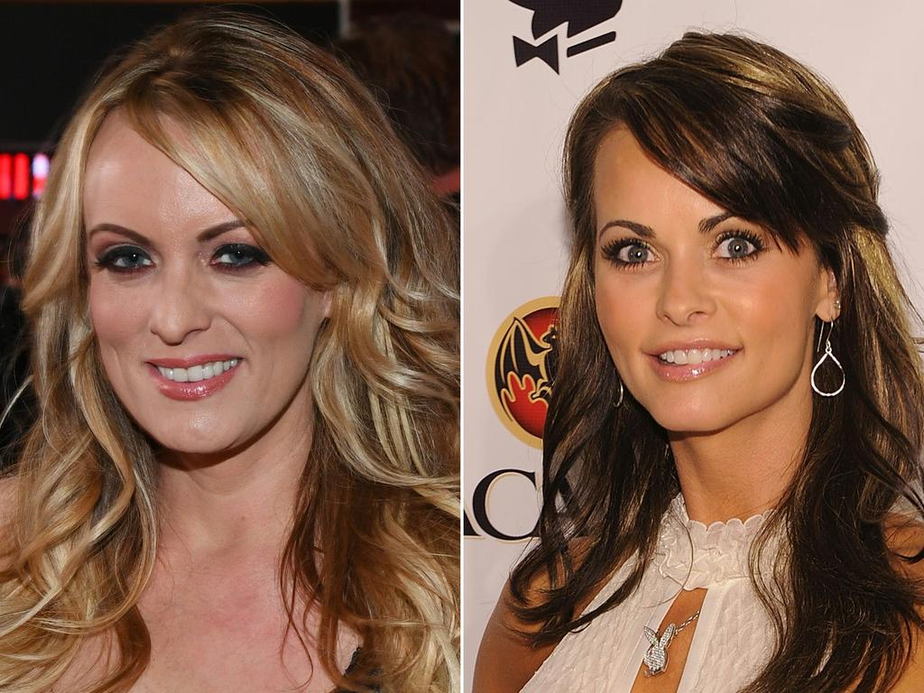 The drama centres around hush payments to porn star Stormy Daniels and Playboy model Karen McDougal, who alleged they had affairs with Mr Trump. Picture: AFP Photo/Getty Images North America / Ethan Miller and Dimitrios Kambouris 