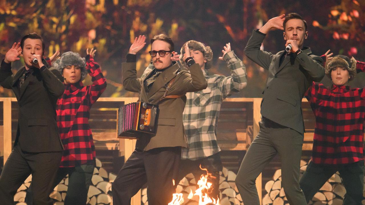 Swedish sauna kings KAJ are the frontrunners to win 2025 Eurovision. Picture: Getty.