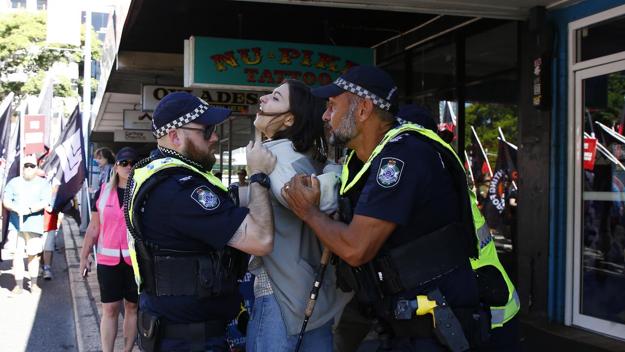 There were wild scenes at the march on Monday. Picture: NCA NewsWire/Tertius Pickard