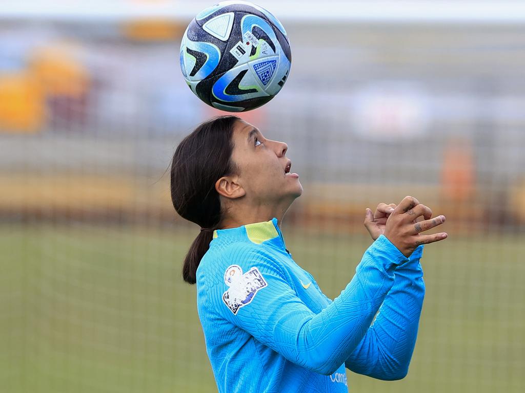 Sam Kerr has been sidelined due to injury during the World Cup but the star player and captain is expected to play at the Matildas’ quarterfinal match against France. Picture: Adam Head