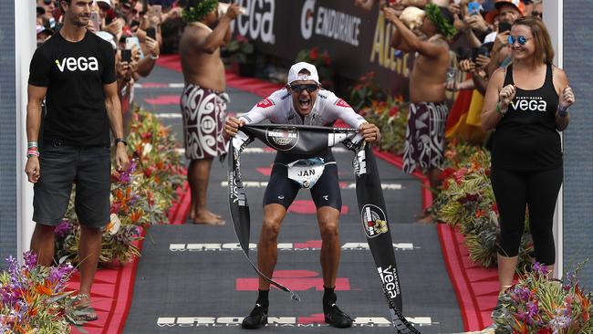 Jan Frodeno of Germany celebrates after winning the Ironman World Championships. Picture: SEAN M. HAFFEY/GETTY IMAGES