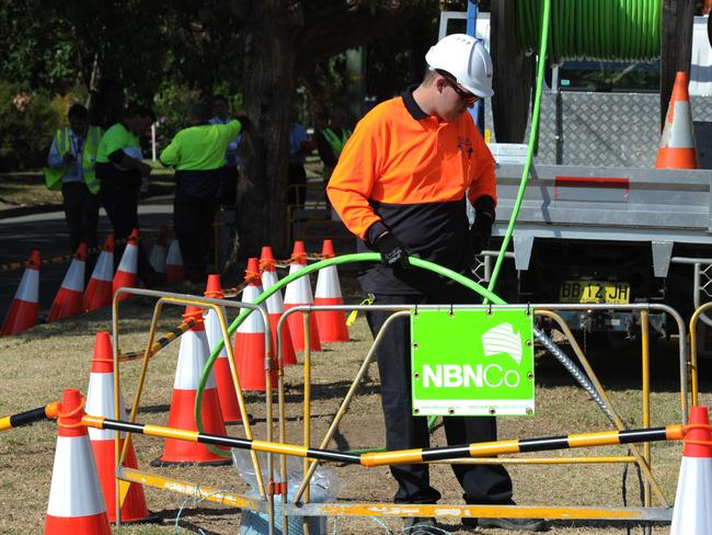 The NBN Co construction team rollout fibre in Penrith, in Sydney’s west.