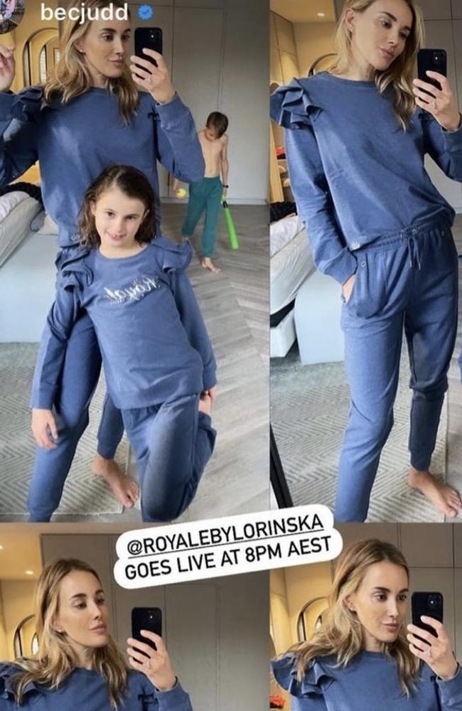 Ahead of the launch Bec was among a number of celebs to be gifted a loungewear set and model it online. Picture: Bec Judd/Instagram