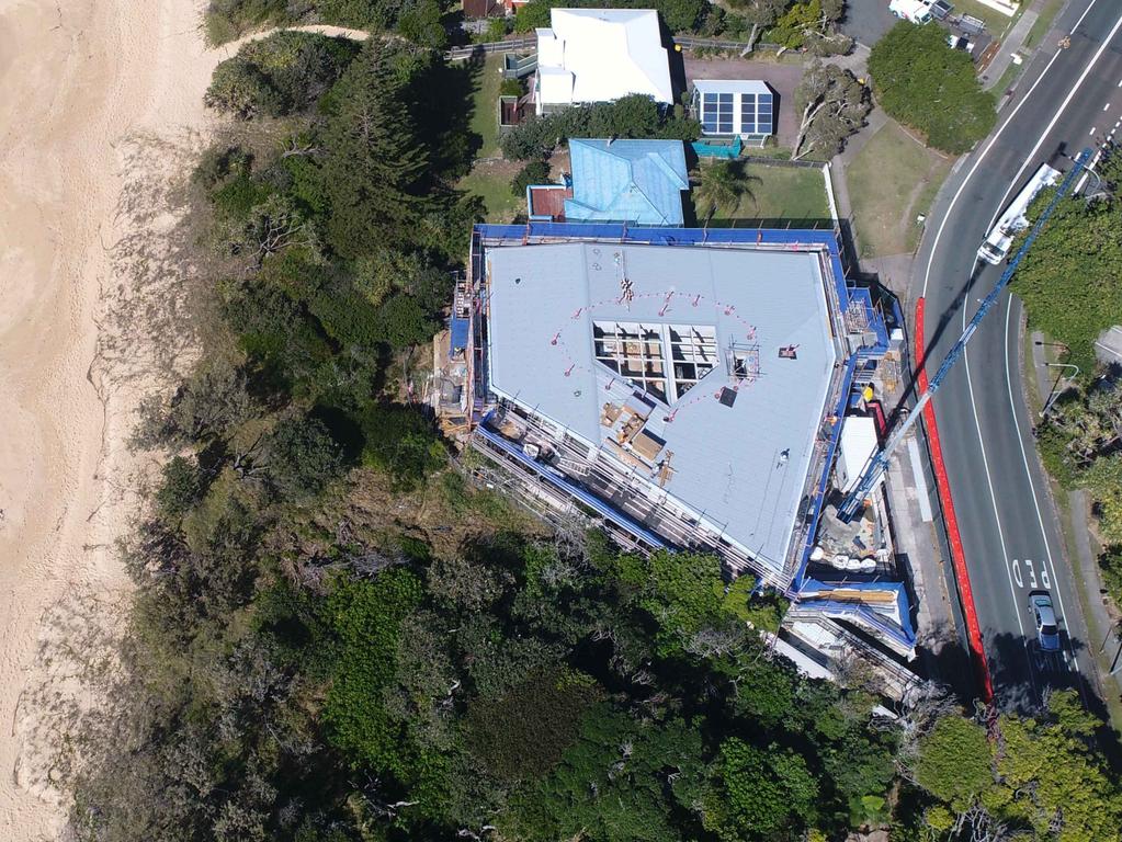 An aerial view show progress in on the Wilson Avenue mansion. Picture: Patrick Woods.