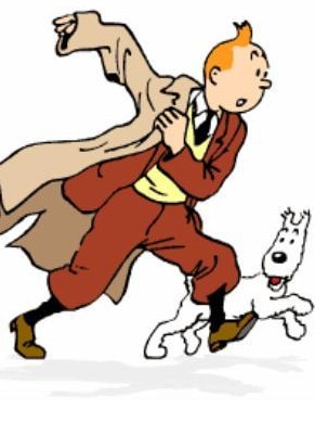 Tintin, with his dog Snowy, created by Belgian author Herge.