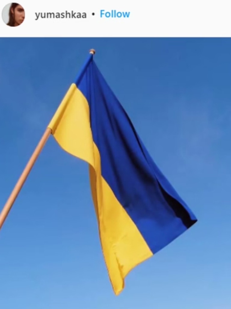 An image of the Ukrainian flag, posted by Russian socialite Maria Yumasheva. Picture: Instagram