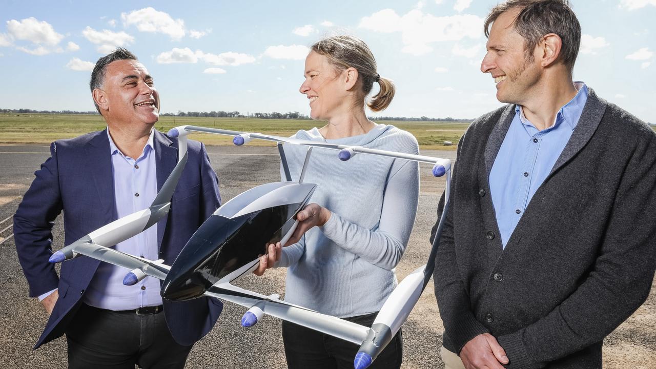 The car, named Vertiia, is the brainchild of Andrew Moore, a former Navy engineer (right), and Siobhan Lyndon (centre), who previously worked at Google. Picture: NCA NewsWire / Supplied