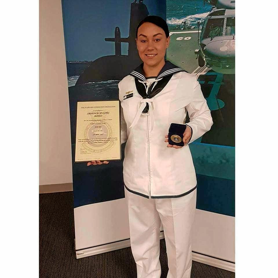 Able seaman Davina Hughes currently serving on HMAS Adelaide as an E.W. Picture: Lee-Ann Hughes