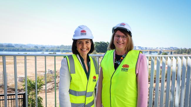 Education Minister Prue Car and Parramatta state Labor MP Donna Davis inspect Wentworth Point High School under construction this year.