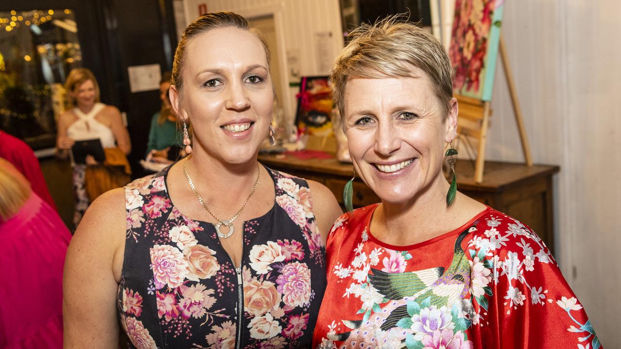 Tamara Breeze (left) and Katie Wright at the ladies cocktail night fundraiser for Protea Place at the Royal Hotel, Friday, April 29, 2022. Picture: Kevin Farmer