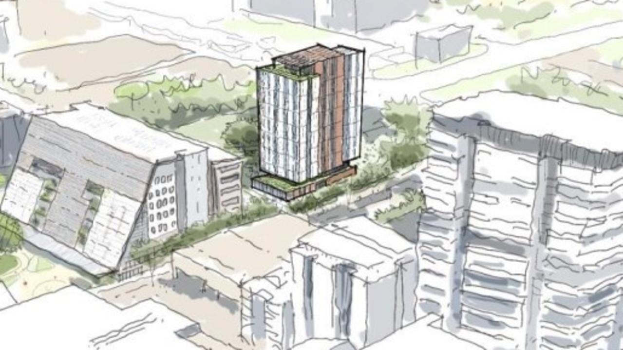 Artist's impression of the Woods St student accommodation building for Charles Darwin University.