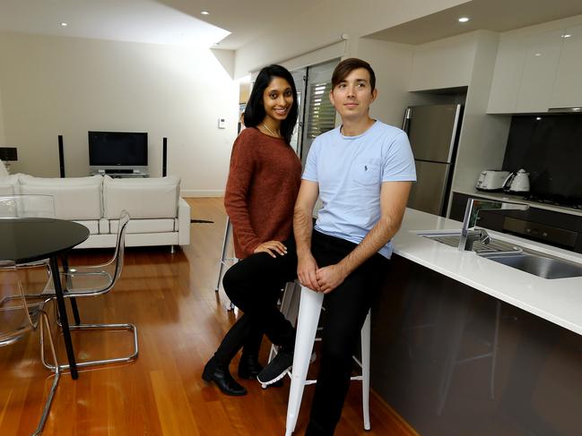 Young couple Ashta and Anthony Hockings look at a high end rental property at 13 Alford street, New Farm Picture AAP/David Clark