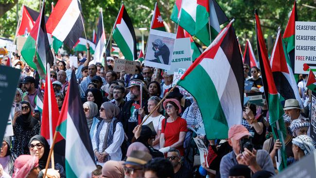 A Pro-Palestinian protest with hundreds in attendance at Hyde Park in Sydney. NCA NewsWire / David Swift