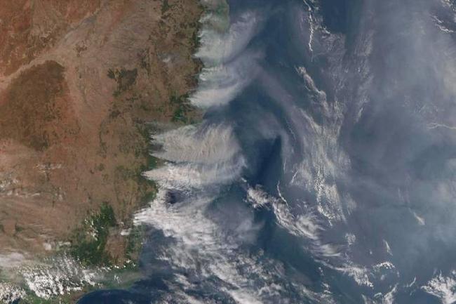 Satellite view of smoke from bushfires burning across NSW. Picture: BOM