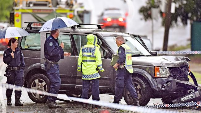 The Landrover at the scene of the fatal car accident on The Esplanade at Thornleigh. Picture: AAP