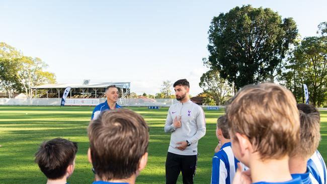 Nudgee College has an associoation with Tottenham Hotspur. Pictured is Spurs Matheus Scrapin addressing training last season.