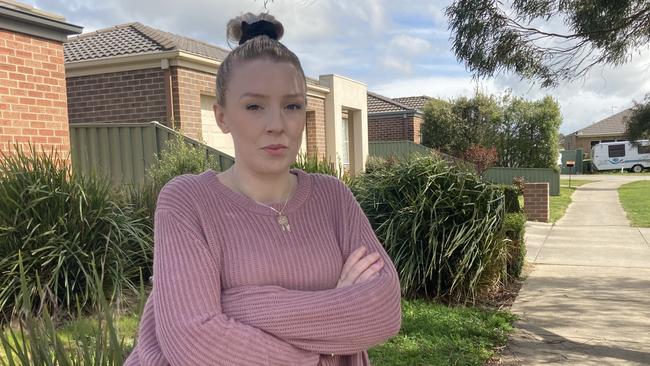 ‘Bimbo moment’: Pregnant Ballarat woman Zoe Lee Buhler outside her home after her confrontation with authorities that saw police arrest and handcuff her at home for planning a lockdown protest.