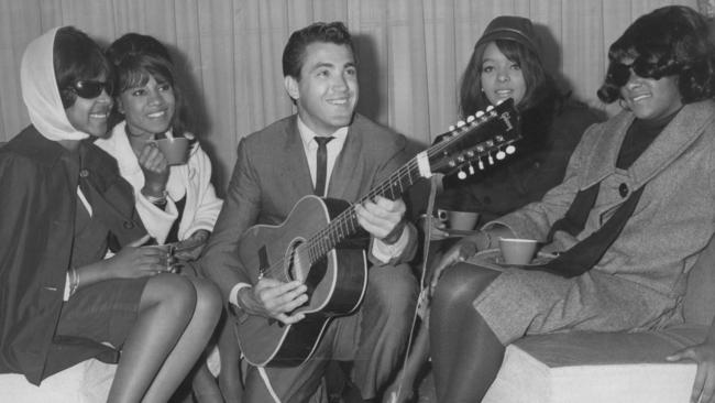 Jimmie Rodgers poses with The Crystals at Mascot Airport during his 1964 Australian tour.