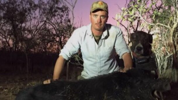 CFMEU organiser Rolly Cummins with a dead pig. Picture: Supplied