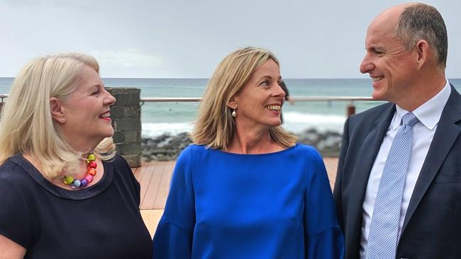 Liberal National Party politicians Member for McPherson Karen Andrews with candidate for Moncrieff Angie Bell and Member for Fadden Stuart Robert.