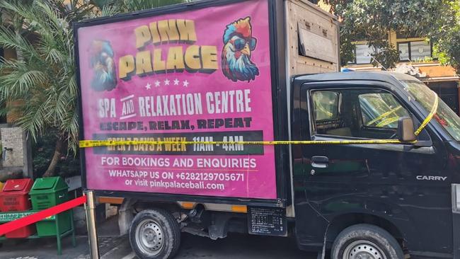 A promotional vehicle advertising the Pink Palace Spa &amp; Relaxation centre.