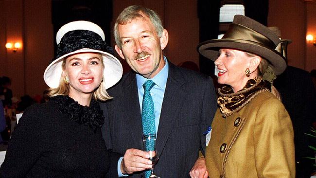 Sir Ron Brierley with Dianne Thorpe, and Julia Schaeffer at a race meeting at Sydney’s Randwick racecourse.