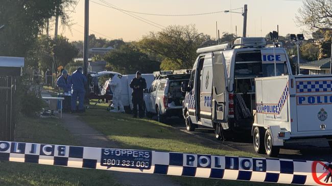 Police outside an Upper Mount Gravatt home where a woman died from suspected stab wounds on Monday night. Picture: Danielle Buckley