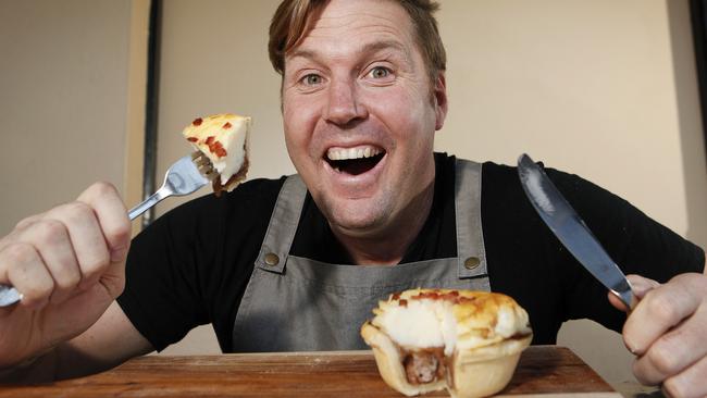 St Peter's Bakehouse and Coffee Shop owner Damian Obst with a potato pie. Picture: Bianca De Marchi