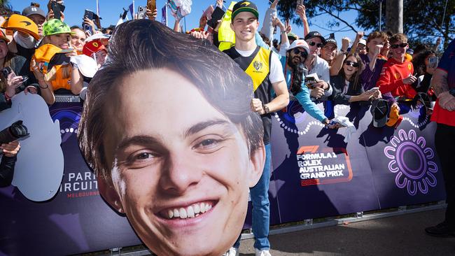 F1 fans at Albert Park greet Australian drivers Oscar Piastri. Picture: Mark Stewart