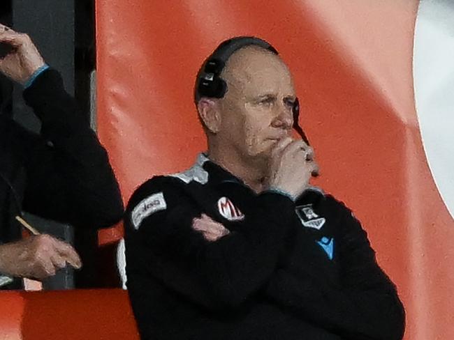 ADELAIDE, AUSTRALIA - SEPTEMBER 05: Ken Hinkley, Senior Coach of the Power during the AFL Second Qualifying Final match between Port Adelaide Power and Geelong Cats at Adelaide Oval, on September 05, 2024, in Adelaide, Australia. (Photo by Mark Brake/Getty Images)