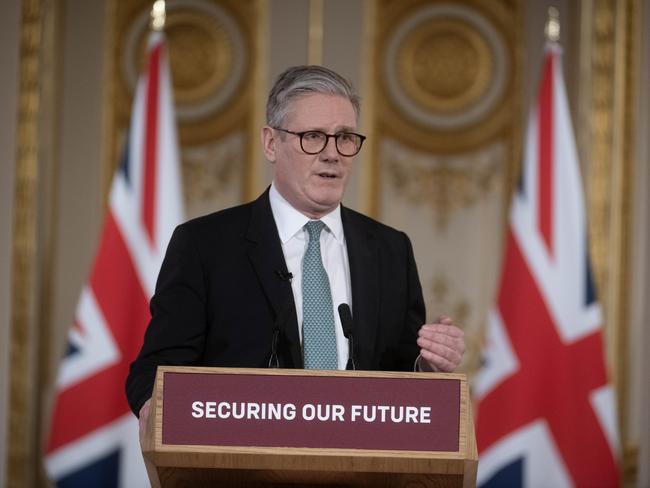 Britain's Prime Minister Keir Starmer speaks during a press conference at a summit at Lancaster House, England. Picture: Getty Images