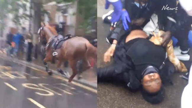 Spooked horse flees police, injures one during London Black Lives Matter protest